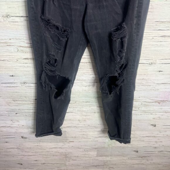 American Eagle Outfitters High Rise Distressed Black Jeans size 8 long mom jeans - Picture 2 of 10